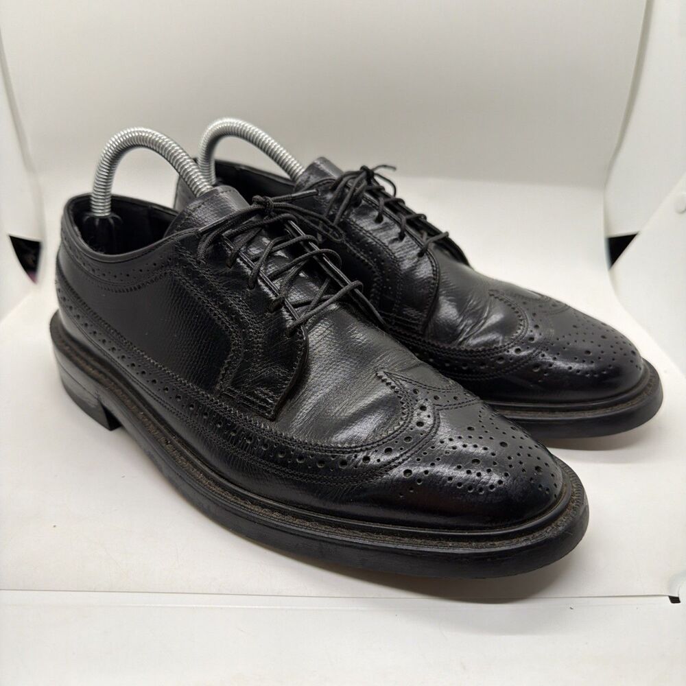 Thom McAn Bootmaster Wingtip Shoes Mens 11 Black Leather Derby VTG Made in USA